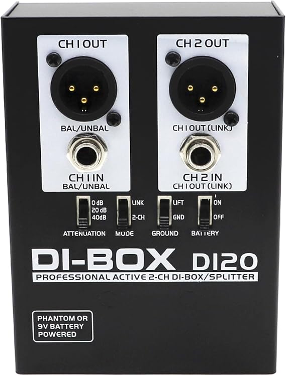 2Channel Active Direct Box Active Box with Output Ground Lift for Live Sound Studio Equipment