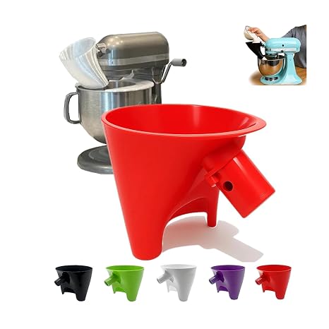 Flour Funnel for Kitchen Aid Mixer, Flower Funnel for Kitchen Aid Mixer for 4.5-5 Quart (KSM150), Easy Pour No-Mess Attachment, Anti-Splash Accessory, for Egg Liquid and Both Flour (Red)