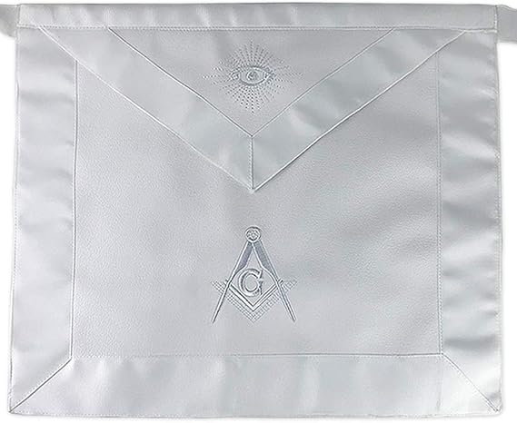 Imasoner Masonic Master Mason White Apron Square Compass with G - Synthetic Leather