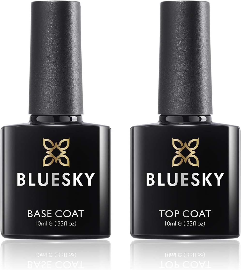 Bluesky Gel Nail Polishes Base and Gel Top Coat, Soak Off LED UV Gel Nail Polish Set, Long Lasting Shiny High Gloss Finish Clear, 2 x 10ml Bottles