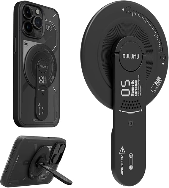 Aulumu for MagSafe Stand Grip | Removable 360 Adjustable Phone Kickstand with Box Opener | Compatible with MagSafe for iPhone 16/15/14/13/12 Series - Black