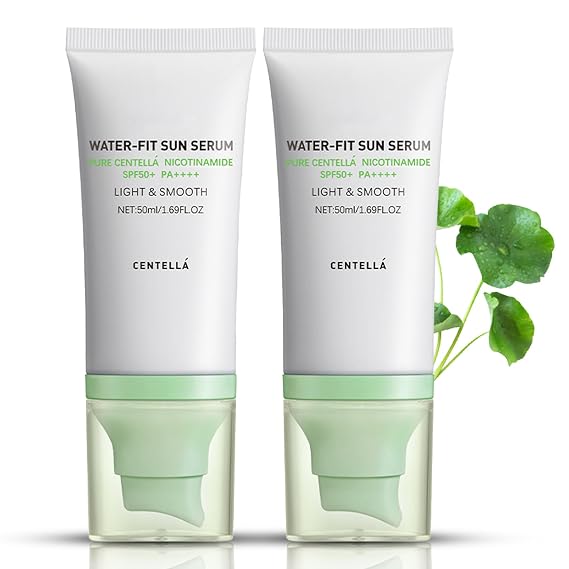 Centella Sunscreen SPF 50, Hyalu Cica Water-Fit Sun Serum, Face Sun Screen Long-Lasting Protection, Cen-tella Madagascar Sunscreen, NO White Cast - Dry Oily Korean Skincare (Green 2)