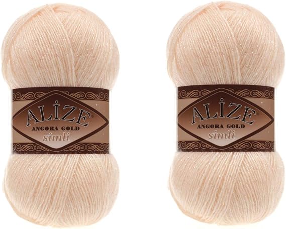 Alize Angora Gold Simli 5% Metallic 20% Wool 75% Acrylic Lot of 2 skn 200gr 1100 ydsYarn Thread Crochet Lace Hand Knitting Turkish Yarn (681 Light Salmon)
