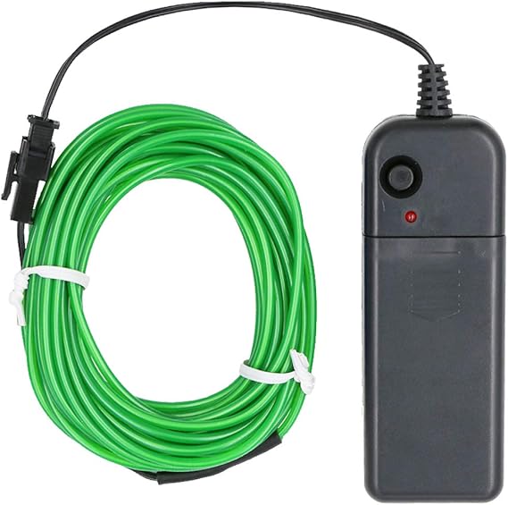 Searik LED Neon Light 16.4ft/5m Portable EL Wire Glowing Rope Lights LED Strips with Battery Controller for Halloween Decorations Party Favor Festival DIY Car Clothes Decor (Green)