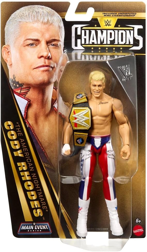 WWE Cody Rhodes Main Event Series Champions 2026 Action Figure with Championship Title, 6-inches