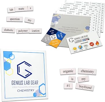 Chemistry Word Magnets Kit - Funny Nerdy Poetry Set for College to PhD & Professional Chemists- Ideal Cool Geek Tech Gifts Office Refrigerator-Magnetic White Board - Perfect for STEM Students & Adults