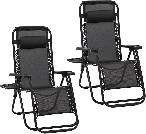 Zero Gravity Chairs,Set of 2,Folding Sunloungers,Adjustable Recliner with Headrests,Cup Holder for Outdoor,Beach,Garden,Patio,Poolside