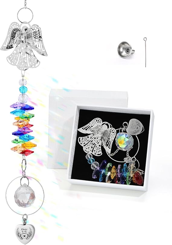 Ashes Keepsake Suncatcher - Sympathy Gifts for Loss of Loved One, Crystal Sun Catcher with Small Urn for Human or Pet Ashes, Family Grief Memorial Home/Car Hanging Decor