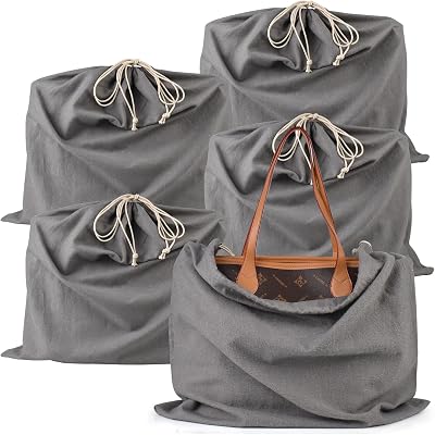 HAMBOLY 100% Cotton Bags 5 Pack Dust Cover Storage Pouch with Drawstring Closure for Packaging Handbags Purses Pocketbooks Shoes Boots, Grey 21 x 19 in