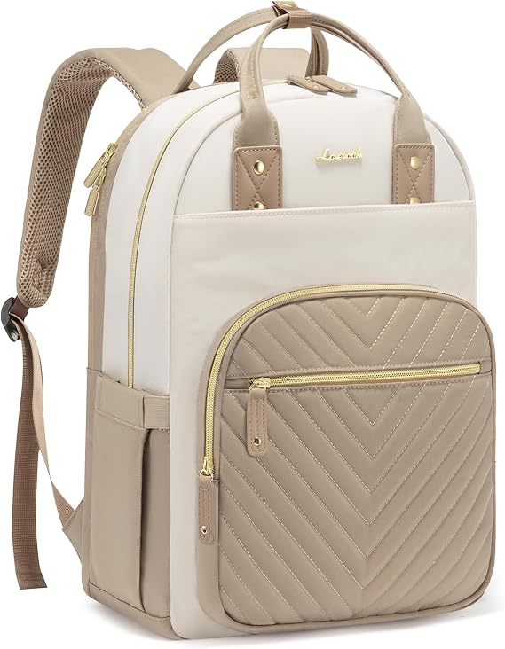 LOVEVOOK Laptop Backpack Women, 15.6 Inch Rucksack Bag | for School Travel Business Uni, Large Work Womens Backpacks with Anti-Theft Zipper, Lightweight Ladies Back Pack, Khaki
