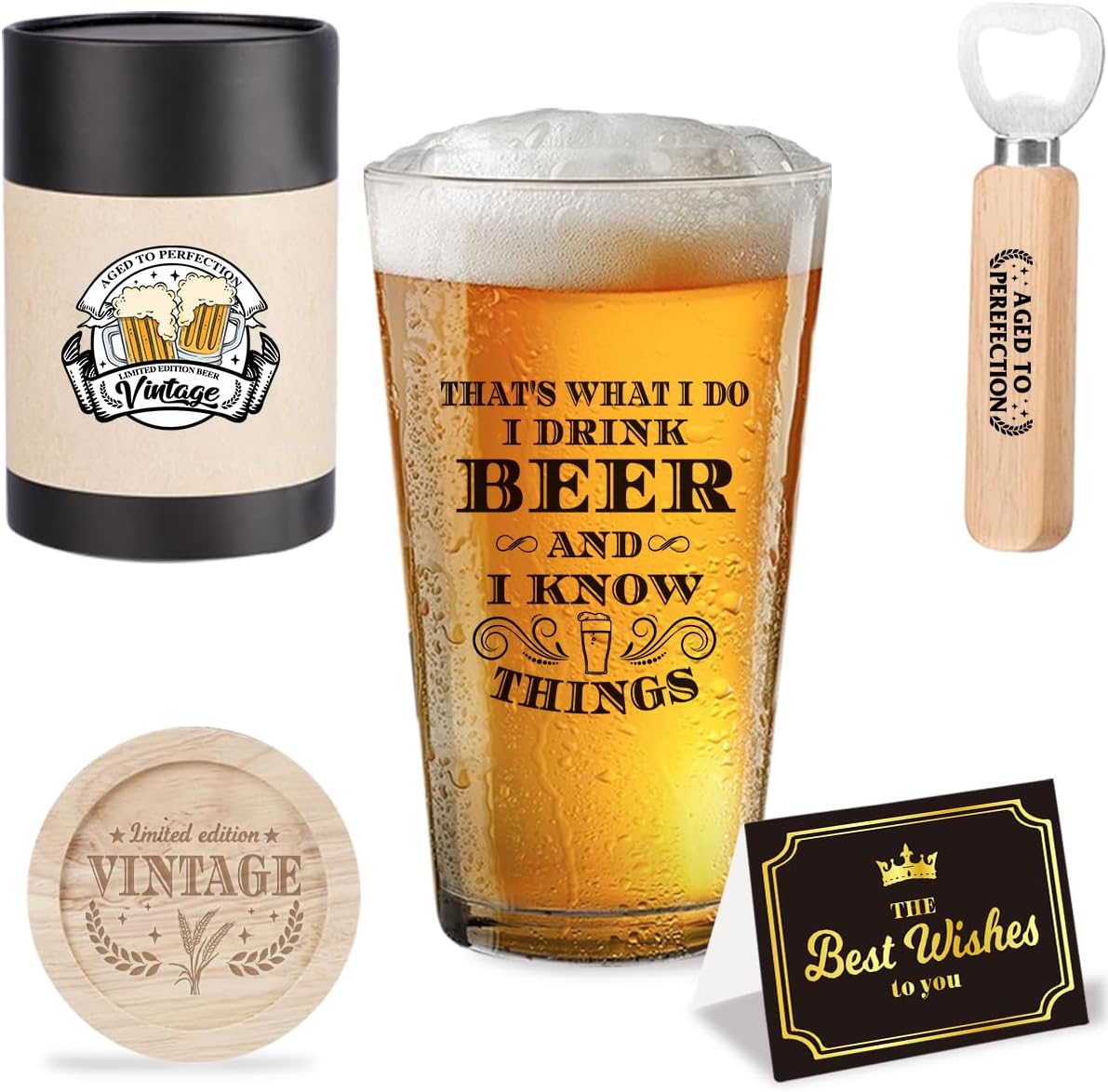 Vintage Fathers Day Birthday Gifts for Fathers Your Dad Funny Beer Drinking Glass Beer Gift for Men Brew Lovers Dads Daddy Husband Brother Drinking Buddy Present