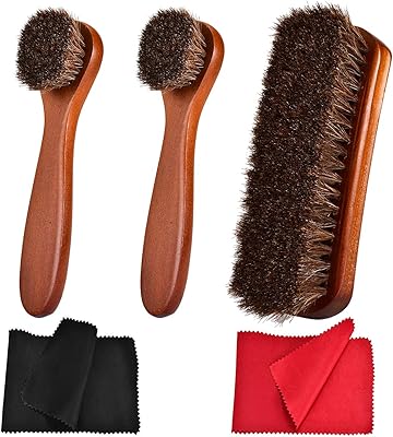 Polish Shoe Brush Kit Natural Horsehair Shoe Brushes Clean Applicators Set for Polishing & Cleaning Shoes Boot and More-5 in 1