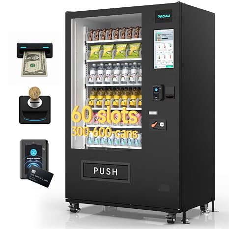 60-Slot Commercial Vending Machine for Sale, Refrigerated Snack & Drink Combo Vending Machine with 15.6'' LCD Display, Credit Card NFC Bill & Coin Payment, Smart Vending Machine for Business