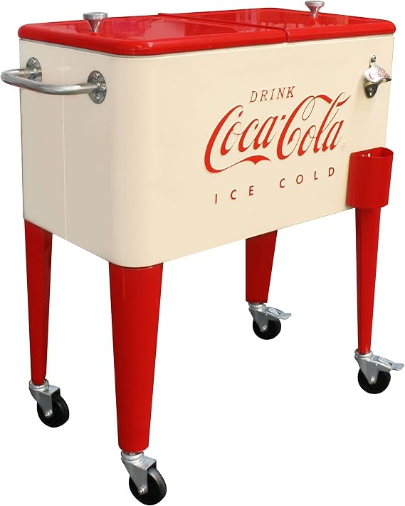 Leigh Country Coca-Cola 60-Qt Cream & Red Cooler, Vintage Style with Wheels for Outdoor/Patio/Porch