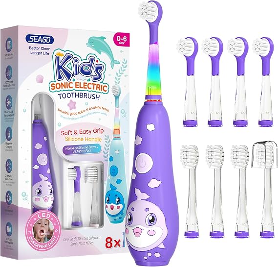 SEAGO Kids Rechargeable Electric Toothbrush, 8 Heads, for Toddler