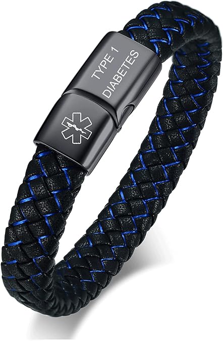 VNOX Blue Braided Leather Medical Symbol Caduceus with Magnetic Clasp Cuff Wristband Bracelet,6-8.3 Inches