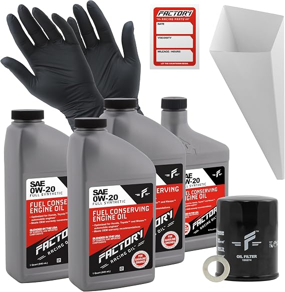 Factory Racing Parts Oil Change Kit Compatible With Honda Civic, Accord, Clarity Hybrid, CR-Z, CR-V, Fit, HR-V, Insight Includes 3.5 Quarts of SAE 0W-20 Full Synthetic Oil