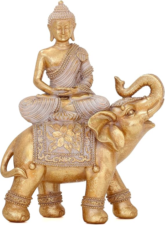 Buddha Statue for Home Decor Gold 9.25"-Elephant Buddha Statues for Zen Decor -Spiritual Decor-Feng Shui Decor-Buddha Decor for Living Room-BudaBuddaBuddha Gift for Relaxation, Meditation or Shrine