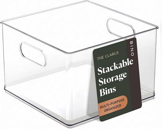 BINO | Stackable Plastic Storage Bins, Clear | THE CLARUS COLLECTION | Pantry Organizers and Storage Containers | Fridge Organizer Bins | Kitchen Cabinet Organizer | Medicine Cabinet Bin