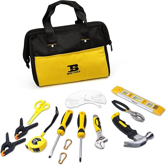 14-Piece Hand Tool Set with Storage Bag for Boys & Girls, Learning Tool Kit for Home DIY
