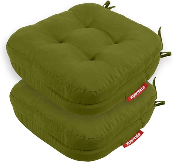 Xpermate Sandalye Minderi 2’li Set 42x42x8 cm Kalın Çift Kat Pofidik Minder Yıkanabilir Fermuarlı Su ve Yağ İtici Yeşil