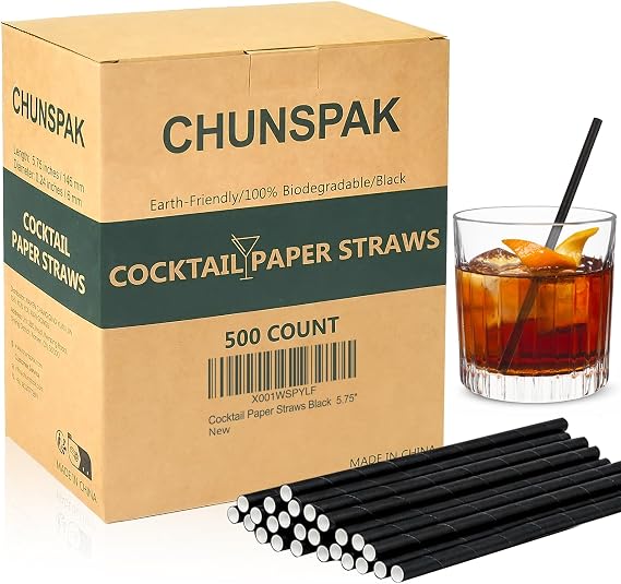 Black Paper Straws 5.75 inch 500 ct. Cocktail Straws Biodegradable
