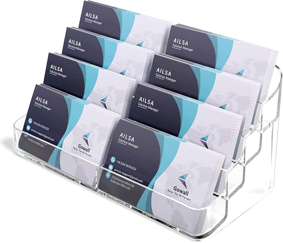 Business Card Holder, 8 Pocket Acrylic Business Card Holder for Desk Clear Business Card Stand Desktop Business Card Holders Plastic Business Card Display for Exhibition, Home and Office, 2 PCS