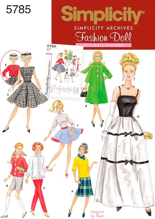 Simplicity Vintage Fashion Doll Clothing Outfits Sewing Patterns for 11.5'' Dolls