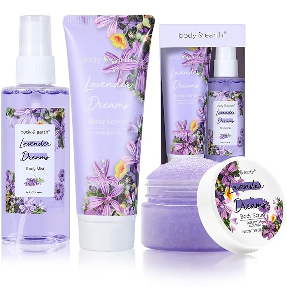 Body & Earth Bath Spa Gift Sets for Women Christmas with Lavender Perfumn Mist, Body Lotion, Body Scrub for Birthday Holiday Gifts