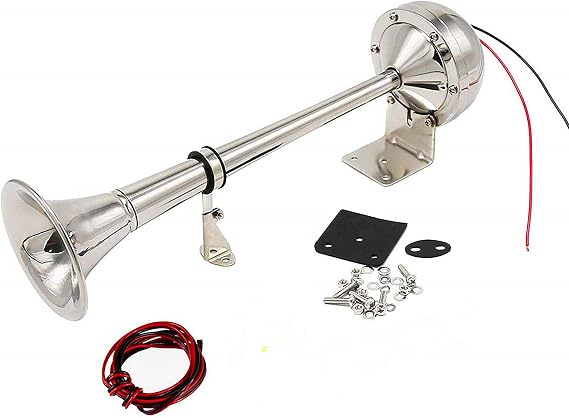 car Electric horn 12V 165DB Single-tube 304 stainless steel horn bugle ship horn electric car marine single trumpet speaker loud for any cargo boat wheel ship train car truck vans Yacht etc