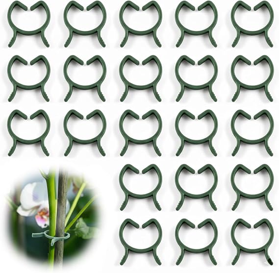Garden Clips 100 Pack, Green Vine Clips for Plant Stem Support, Heavy Duty Plastic Fixing Clamps for Trellis Cage