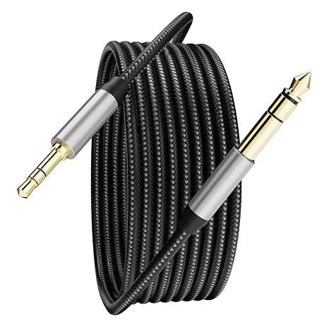 3.5 mm to 6.35 mm Audio Cable 3 m, Gold-Plated Terminal Silver Color Zinc Alloy Housing 3.5mm 1/8" Male TRS to 6.35mm 1/4" Male TRS Nylon Braided Stereo Audio Cable for Cellphone, Amplifiers(10Ft/3 m)