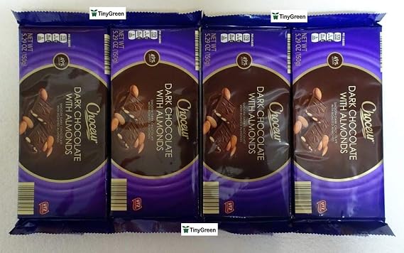 Choceur Dark Chocolate with Almonds Smooth Dark Chocolate with Roasted Almonds 49% Cocoa 5.29oz 150g Pack of Four