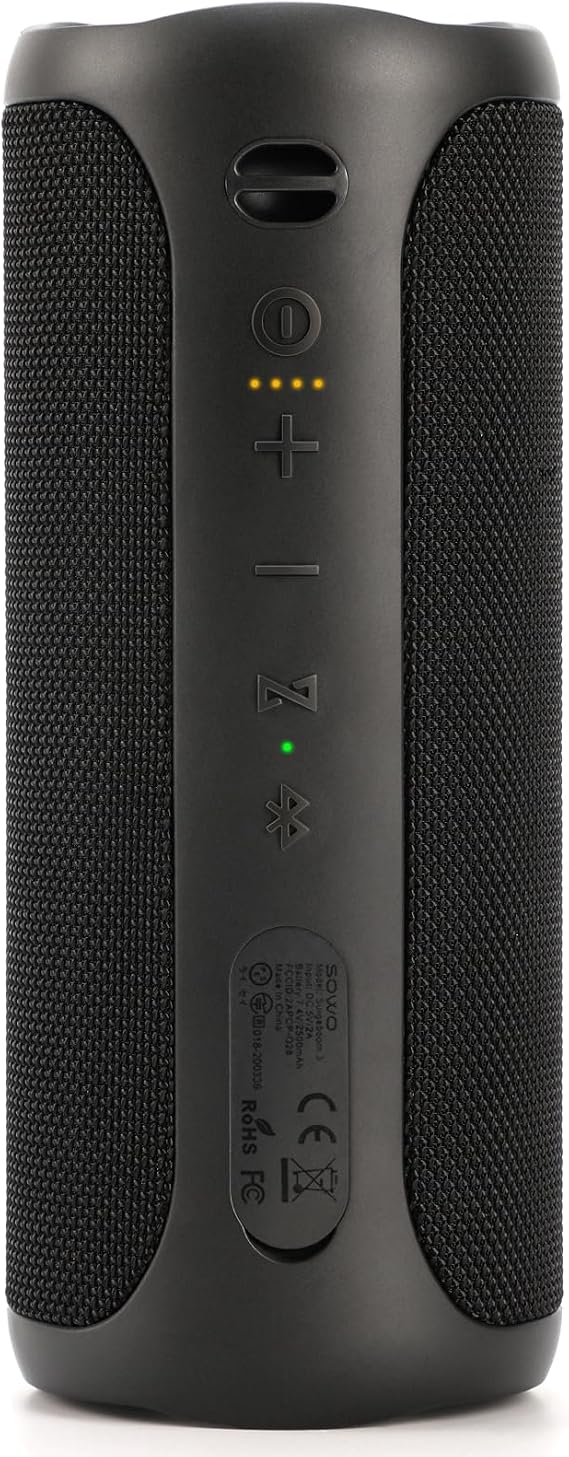 SOWO Wireless Bluetooth Speaker, Portable and Loud with Built-in Subwoofer | Extra Bass, Stereo Sound, IP67 Waterproof and Dustproof, Colorful Lights for Party, Outdoor, Camping - Black