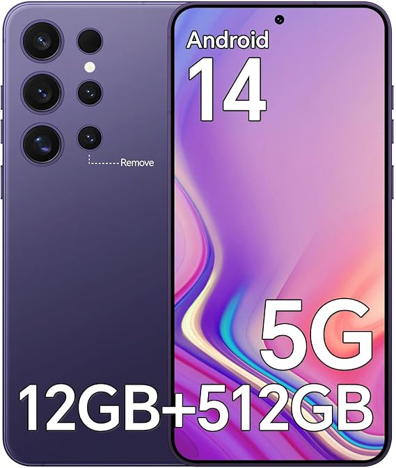D24 ultar Unlocked Phones,5G Android 14 Smartphones,12GB+512GB Unlocked Android Phones, Snapdragon888, 5000mAh Battery, 48+108MP Camera, 6.8 HD Screen, Dual SIM+Memory Expansion