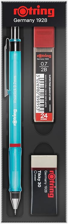 Rotring Visuclick Versatil Kalem 3’lü Okul Seti, Uçlu Kalem 0.7 mm, 0.7 Uç 2B, Silgi Hediye - Mavi