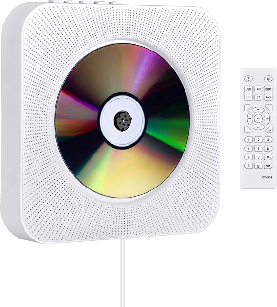 CD Player, Wall Mounted, Bluetooth Compatible, Built-in Speaker, Power Supply, MP3 Compatible, For Desktops, White
