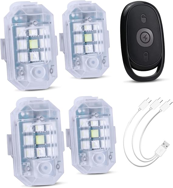 LECART Wireless Led Strobe Lights with Remote 7 Colors USB-C Recharging Led Strobe Lights for Car Motorcycle 4 Pcs