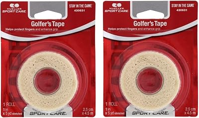Mueller Golfers Grip Tape, Self-Adhering, Lightweight, Residue Free, Conforming Elastic Protective Tape, Helps Protect Fingers & Enhance Grip - 1 x 5yd Stretched, 2 Pack