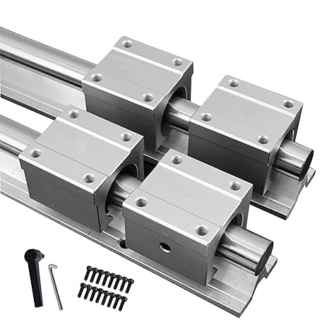 2Pcs SBR20-200 with 4Pcs SBR20UU Square Type Block Bearing, Linear Rail Overall Length 7.9 inch(200mm) for CNC Machine and 3D Printer
