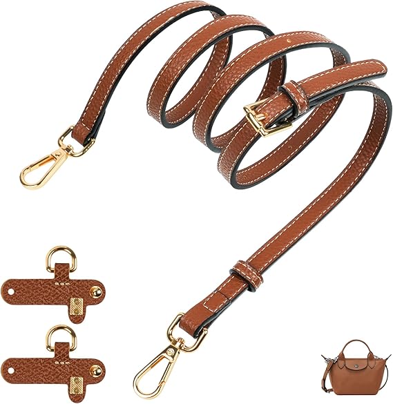 Aucuu Leather Strap for Longchamp Bags, Mini Bag Strap for Longchamp, Handbags Straps, Punch-Free Adjustable Buckle Design Suit for long champ mini bag