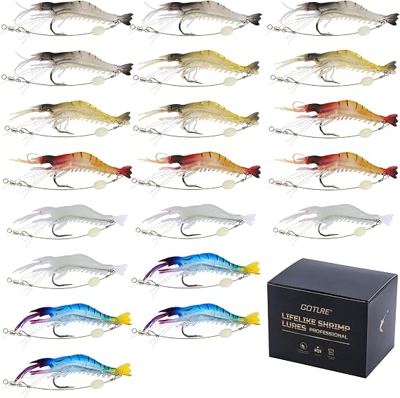 Goture Soft Shrimp Lures Fishing Saltwater Luminous Shrimp Bait Set
