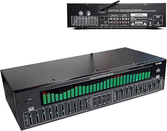 31-Band Digital Equalizer,Digital Audio Stereo Graphic EQ8000,with Dedicated Remote Control & Audio Cable, 12 Rhythm Patterns, Automatic Noise Reduction,for Recording Studio