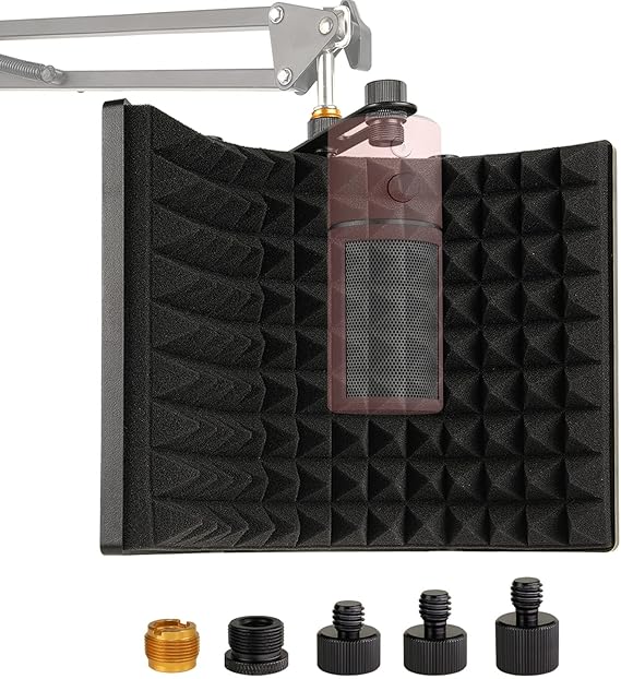Microphone Isolation Shield, Pofessional Foldable Mic Shield Sound Absorbing Foam, for Any Condenser Microphone Mic Arm Stand, High Density Absorbent Foam to Filter Vocal by Frgyee