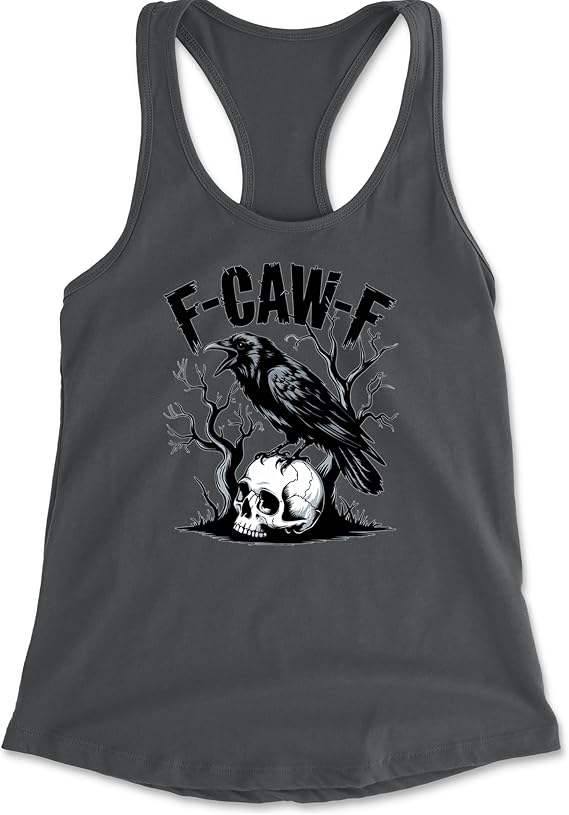 F-Caw-F Crow On Skull F-ck Off Gothic Racerback Tank Top for Women, Soft, Flattering Fit