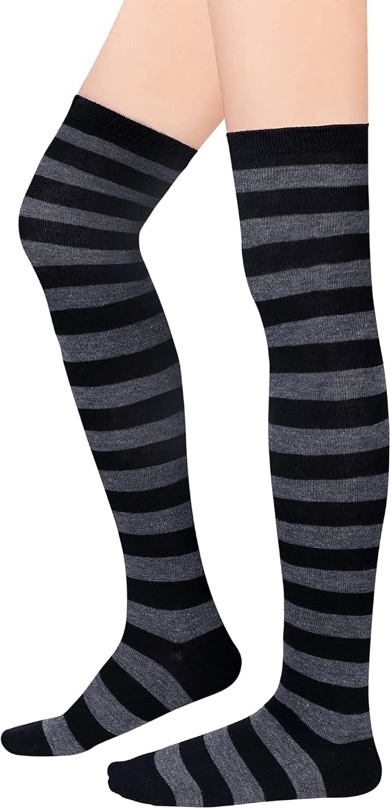Zando Women's Over Knee Thigh High Striped Socks - Novelty Knee High Stockings for Cosplay