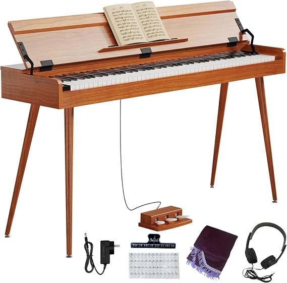 Digital Piano 88 Key Weighted Keyboard Full-Size Desk Electric Piano | Progressive Hammer-Action For Beginner Sheet Music Stand, Pedal, Power Adapter, Headphone Mode, USB-MIDI