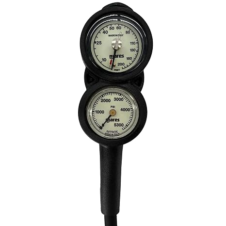 Mares M Console 3-Gauge (414439) - Scuba Diving Pressure, Depth, and Compass Console with Brass Case and Super Vision Luminescent Dial