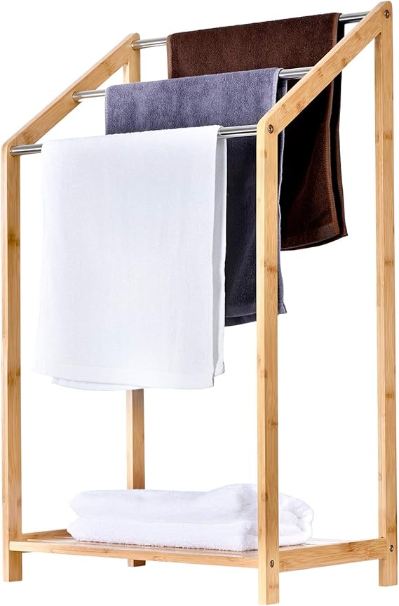 ToiletTree Products Bamboo Towel Rack Holder - Indoor & Outdoor Towel Rack - Use as Clothes Rack, Pool Towel Holder, and Bath Towel Rack - Bathroom Organizer Shelf for Towels and Toiletries