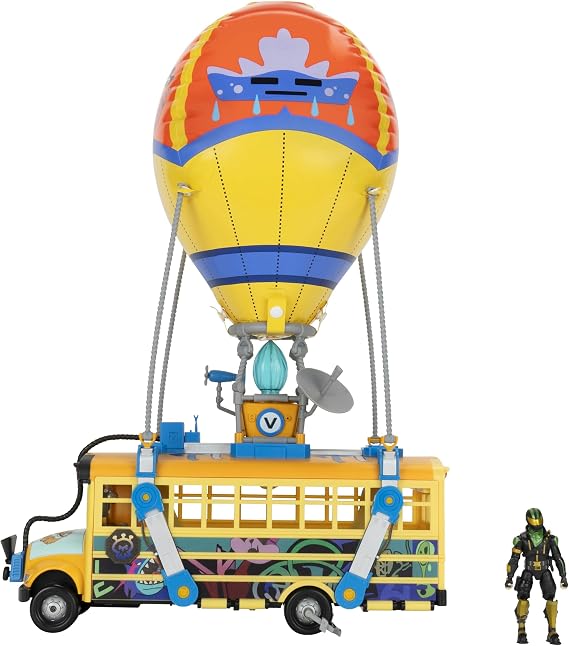 Fortnite Battle Bus - 14-Inch Vehicle with Inflatable Balloon, Lights and Sounds, Unique Colorway, Rolling Wheels, 4-Inch Figure, and Code for Bonus Virtual Item